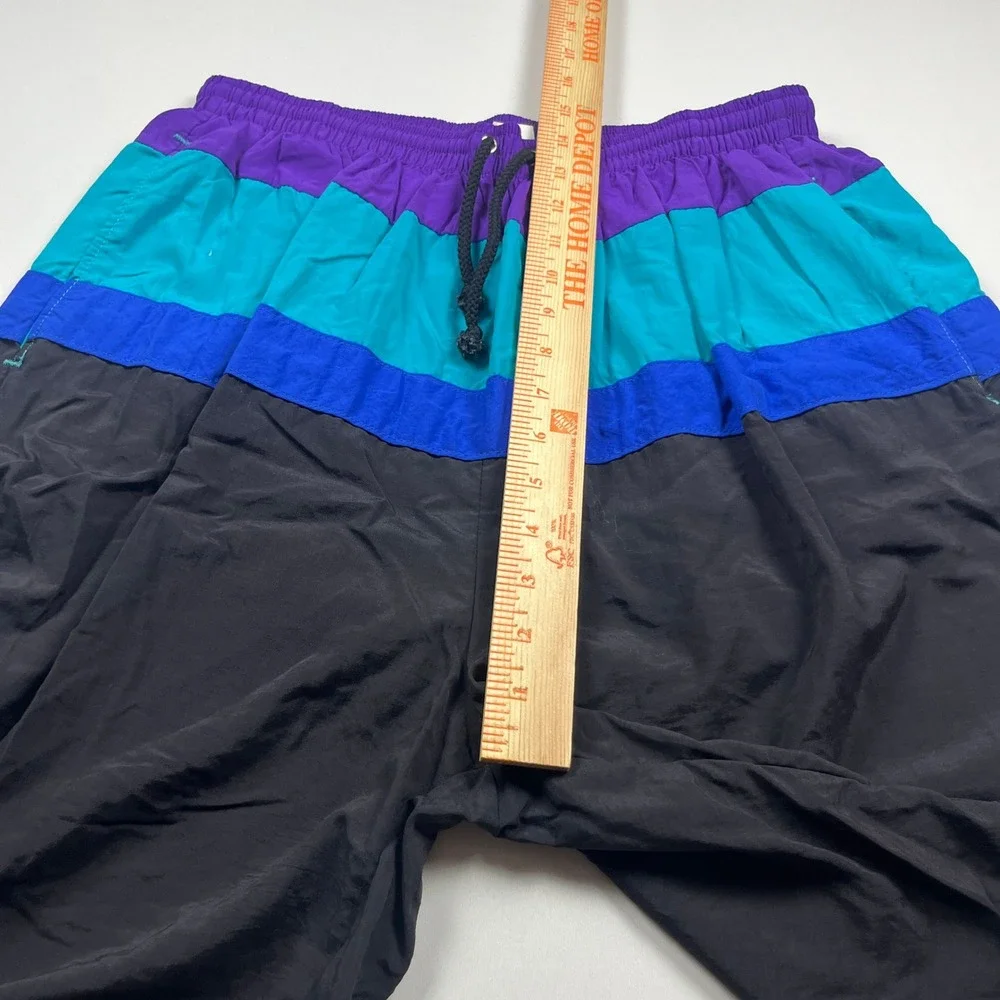 Vintage Towncraft Mens Colorblock Swim Trunks XL Tall Purple Teal Black USA Made